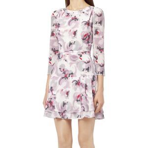 REISS Giselle Silk Floral Rose Print Dress White Lavender Mini Ruffle Flare 2